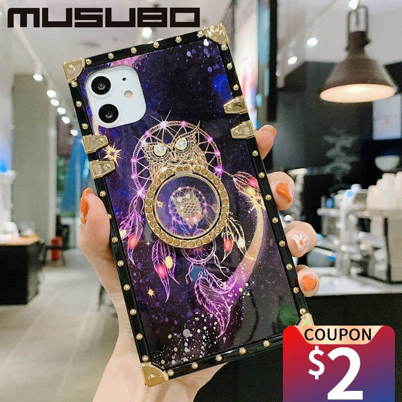 Luxury Silicon Ring Phone Case For iPhone 14 Plus 13 PRO 12 11 Pro Max XS XR SE 3 7 8 Plus Brand Coque Soft Square Cover Fundas