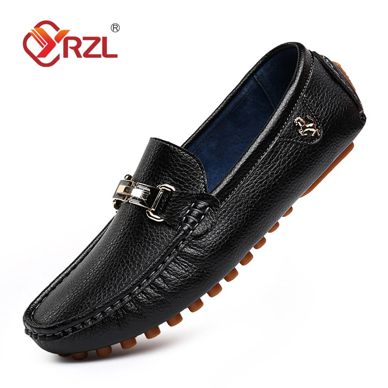 YRZL Loafers Men Handmade Leather Shoes Casual Driving Flats Slip-on Shoes Moccasins Boat Shoes Black/White/Blue Plus Size 37-48