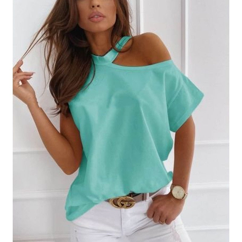 Women Tops Sexy Off Shoulder Summer T-Shirts Casual Print T-Shirt Short Sleeve O-neck Pullovers Tops Fashion Street Tee