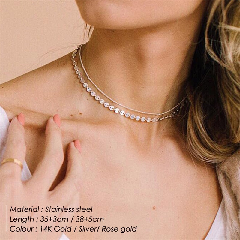 3pcs Separated Stainless Steel Layered Necklace Women Pendant &amp; Choker &amp; Chain Necklace Set Fashion Jewelry