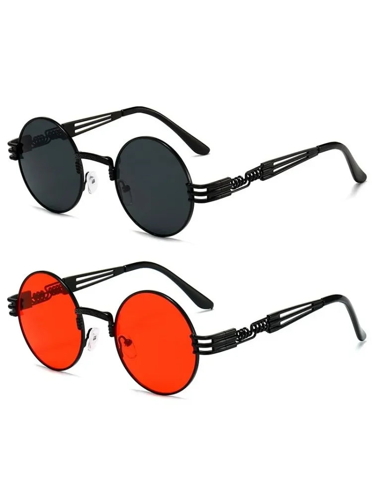 Gothic Red Steampunk Sunglasses Men Women Vintage Metal Round Sun Glasses Brand Designer Fashion Goggle Mirror Eyegalsses UV400