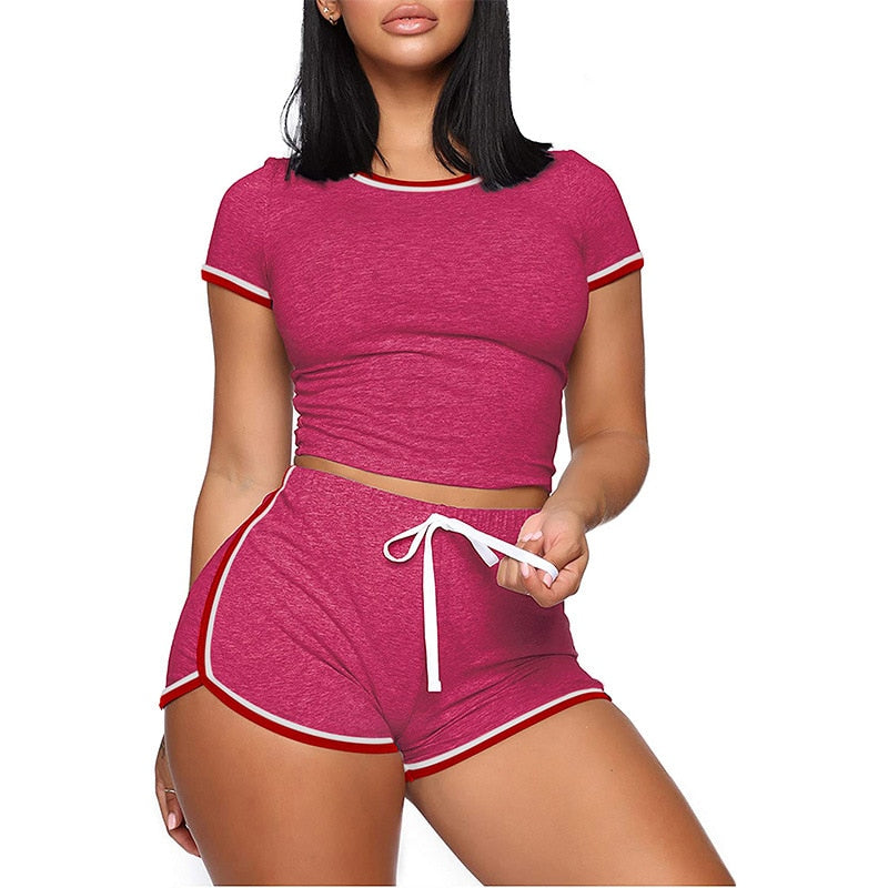 New Women Yoga Set Short Sleeve Workout Sportswear Sport Pants Gym Clothing High Waist Leggings Shorts Sports Suits