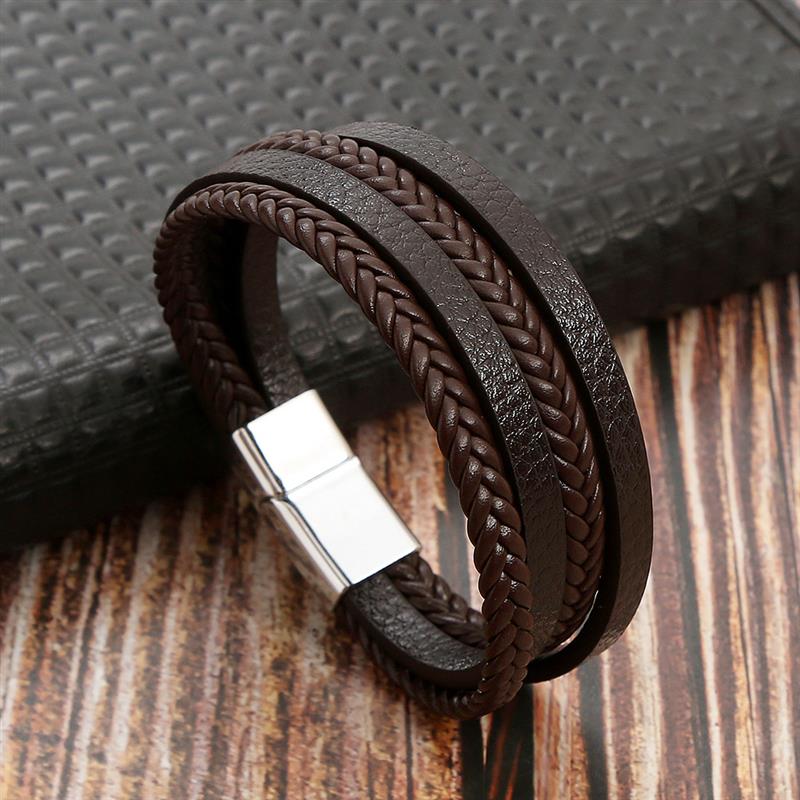 High Quality Leather Bracelet Men Classic Fashion Tiger Eye Beaded Multi Layer Leather Bracelet For Men Jewelry Gift