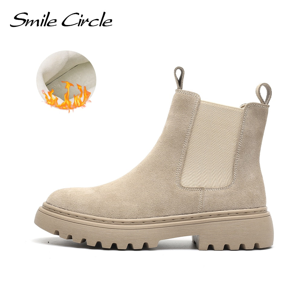 Smile Circle Ankle Boots Suede Leather women Flat platform Short Boots Ladies shoes fashion Autumn winter boots