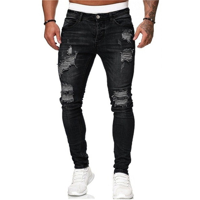 Ripped Jeans Men Stretch Skinny Grey Blue Black Hip Hop Denim Trousers Streetwear Casual Slim Fit Jeans for Men Jogging jean