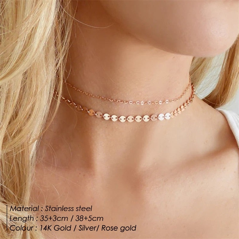 3pcs Separated Stainless Steel Layered Necklace Women Pendant &amp; Choker &amp; Chain Necklace Set Fashion Jewelry