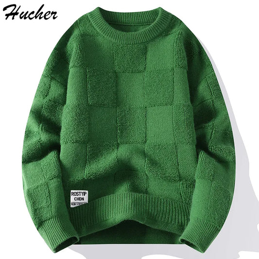 Huncher Mens Knitted Sweater Men  Winter Thick Fluffy Casual Oversized Vintage Jumper Male Korean Fashion Crewneck Sweaters