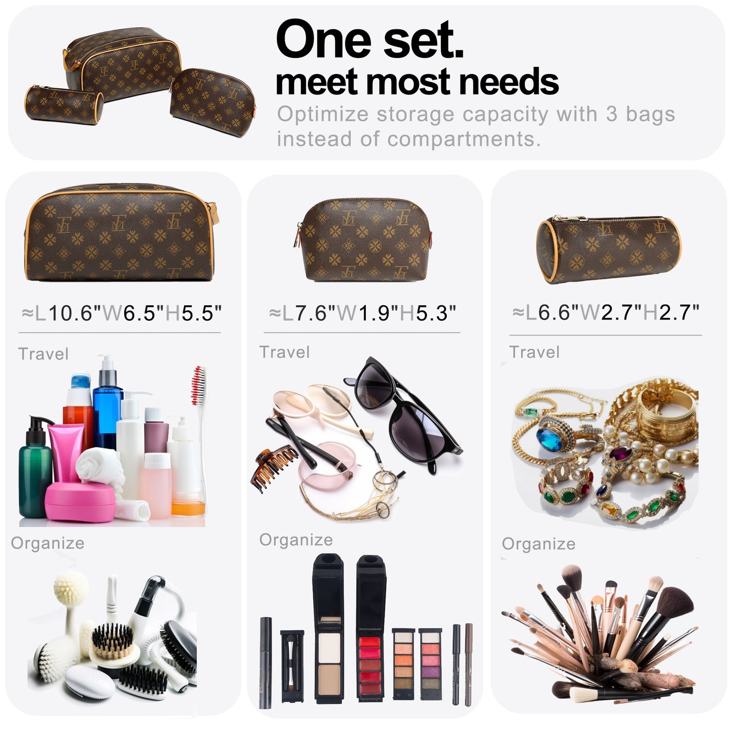 LFMAKE Toiletry Bag for Women 3PCS/Set Multifunctional Women's Cosmetic Bags Travel Organizer Makeup Case