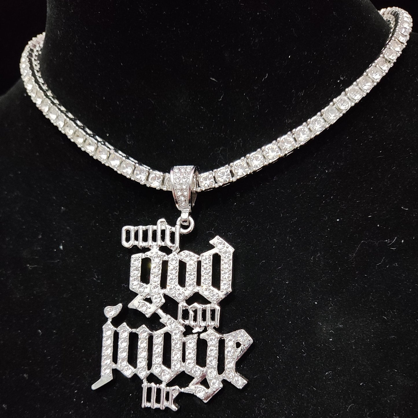 Men Women Hip Hop Only God Can Judge Me Pendant Necklace with 4mm Tennis Chain Iced out Bling Hiphop Necklaces Fashion Jewelry