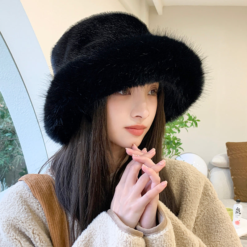 Fluffy Faux Fur Bucket Hats Women Rabbit Fur Warm Thick Plush Winter Hat Lady Fashion Luxury Panama Furry Fisherman Cap Y2k