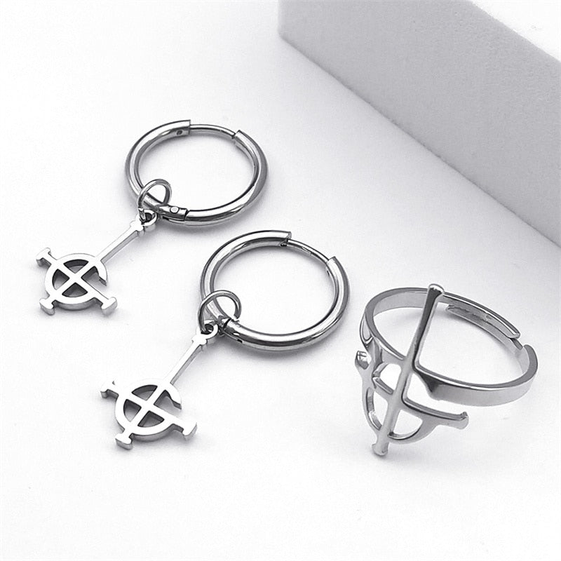 Stainless Steel Jewelry Set Ghost BC Rock Band Pendant Necklace The band Ghost Ghoul Chain Necklaces Fashion Earring Ring collar