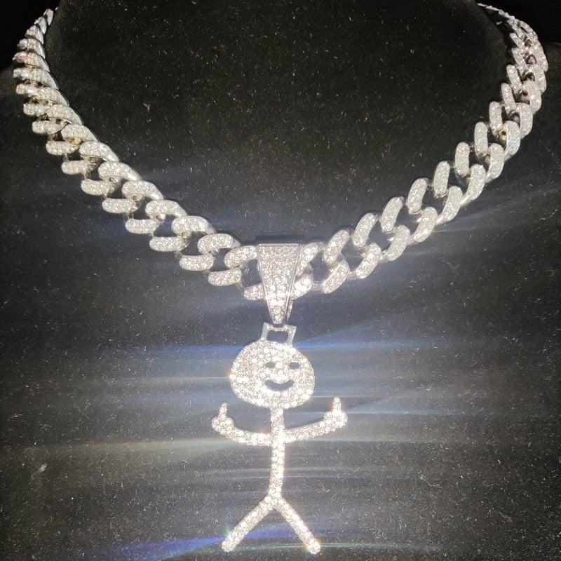 Men Women Hip Hop Stickman Middle Finger Pendant Necklace Fashion HipHop Iced Out Bling Funny Pendants Necklaces Charm Jewelry