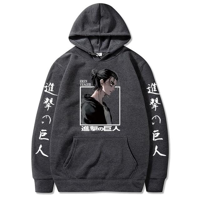 Attack on Titan Hoodies Eren Yeager Anime Print Hoodie Long Sleeve Loose Hip Hop Sweatshirt Men Streetwear Oversized Hoody Tops