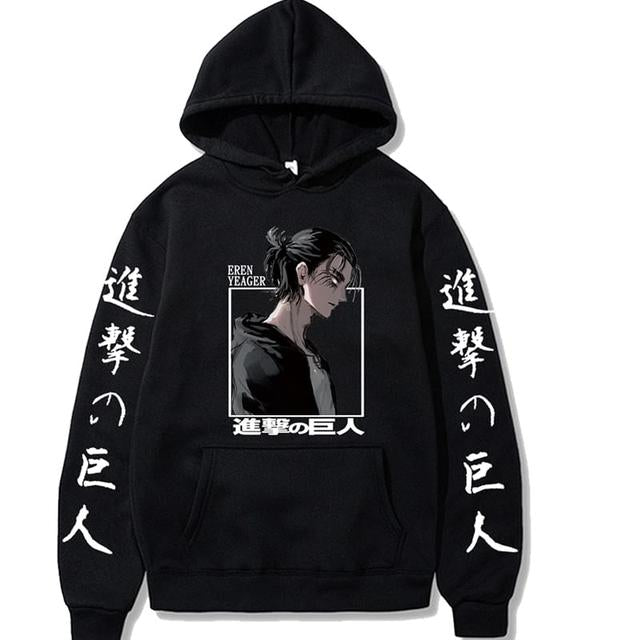 Attack on Titan Hoodies Eren Yeager Anime Print Hoodie Long Sleeve Loose Hip Hop Sweatshirt Men Streetwear Oversized Hoody Tops