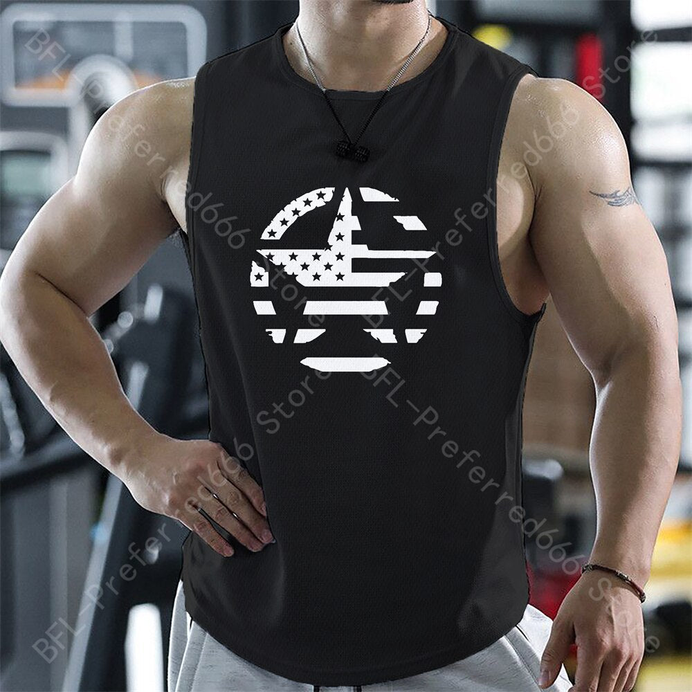 Men Tank Tops Summer Gym Sleeveless T Shirt Print Quick Dry Running Sport Vest Casual Fitness Sportswear Singlets Men&#39;s Clothing