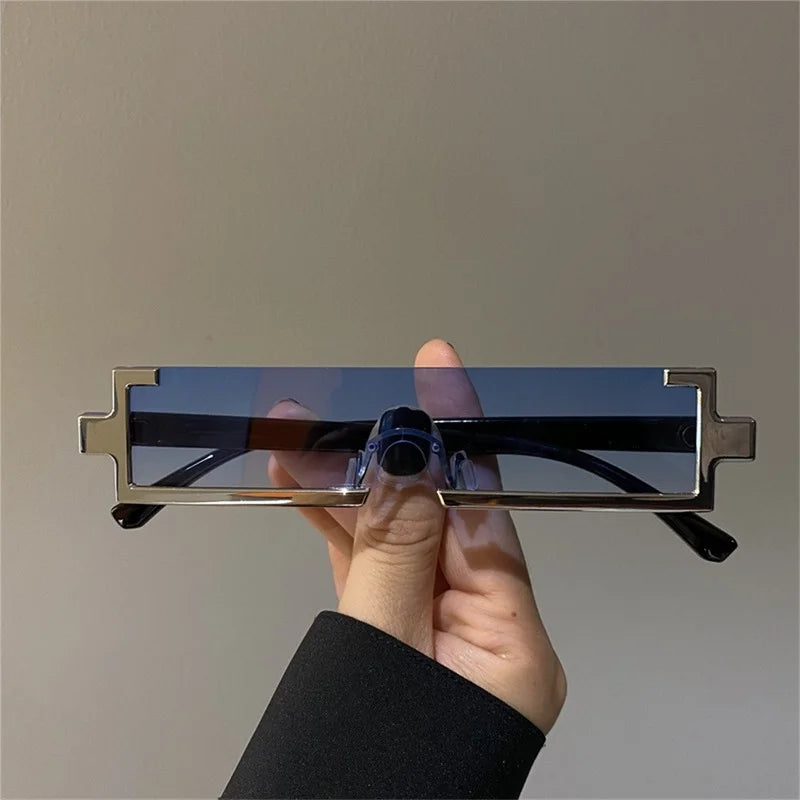 Vintage Fashion Sunglasses Rimless Frameless Rectangle Shades Gradient UV400 Summer Traveling Sun Glasses Personality Glasses