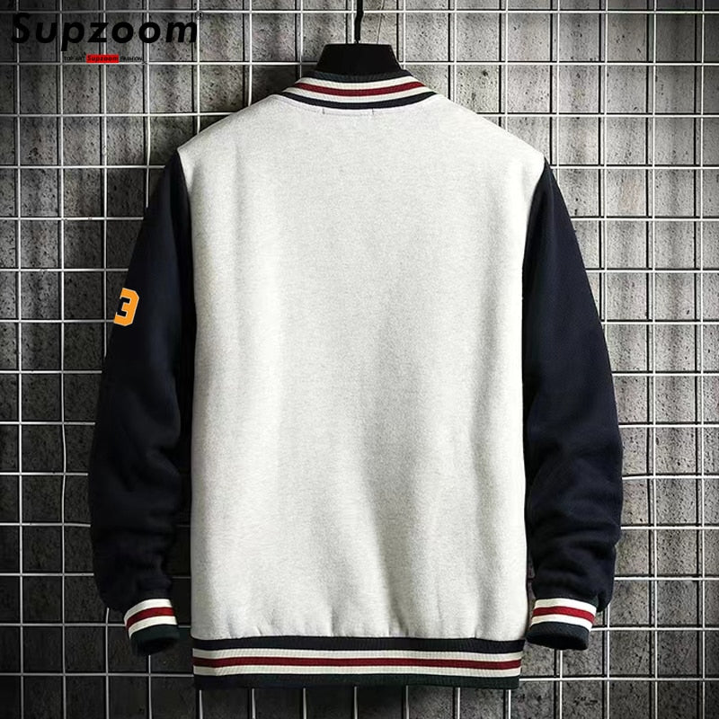 Supzoom New Arrival Letter Rib Sleeve Cotton Top Fashion Logo Single Breasted Casual Bomber Baseball Jacket Loose Cardigan Coat