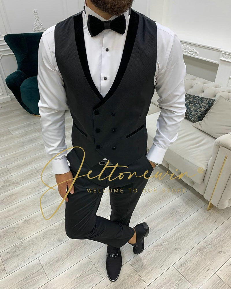 Costume Homme Mariage Formal Fashion Black Slim Fit Suits For Men 3 Piece Groom Wedding Suit Tuxedo  Latest Coat Pant Design