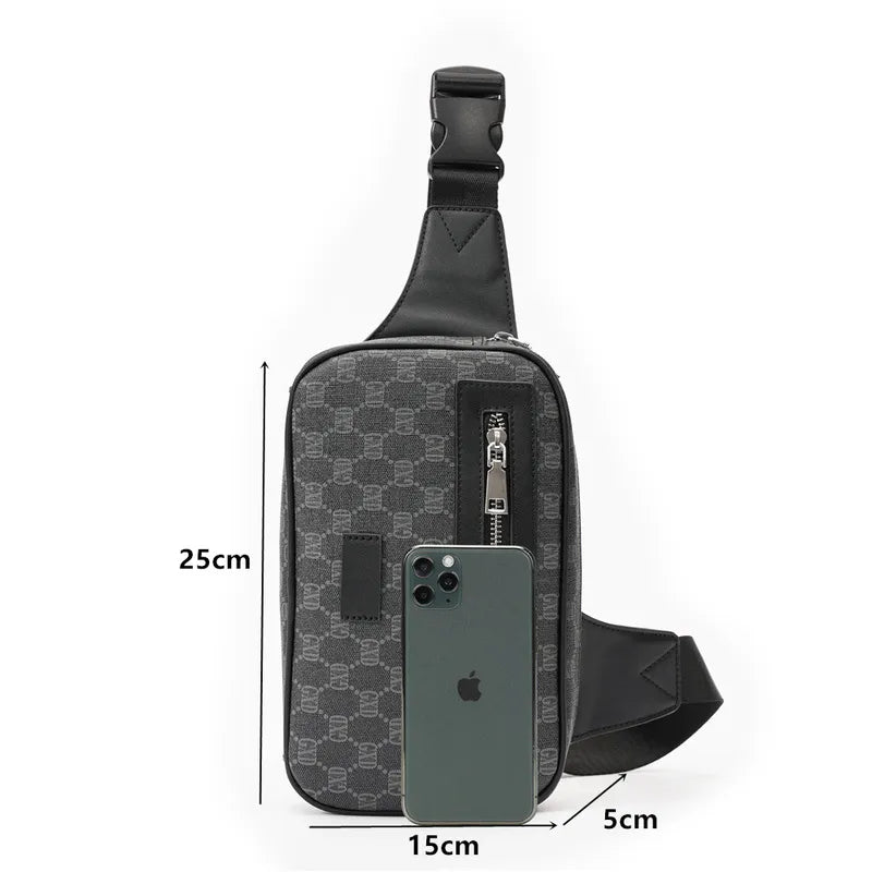 Men Shoulder Bag PU Retro Printing Waterproof Convenient Fashion Chest Bag Leisure Outdoor Sports Bicycle Mobile Phone Waistpack