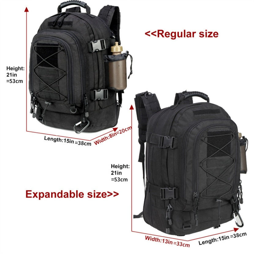 60L/25L Tactical Backpack for Men - Waterproof Black Military Backpacks, Ideal for Travel, Hiking, Camping, Trekking, and Outdoor Exploration, Equipped with Men's Notebook Compartment.