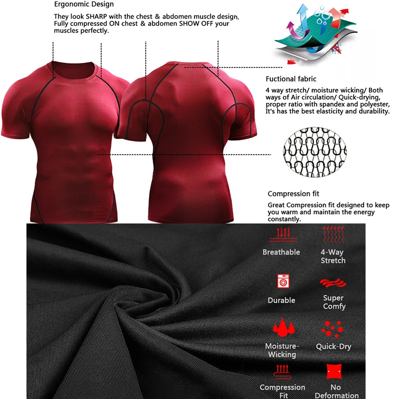 Compression T Shirt Men Summer Sportswear Running T-shirt Elastic Quick Dry Sport Tops Tee Athletic Gym Workout Shirts Men