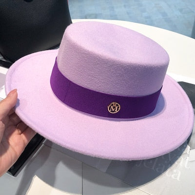 Fedora Hats for Women Flat Top Fashion Elegant Bowler Dress Caps Panama Church Wedding Ribbon Band Hat Men Felt Jazz Hat