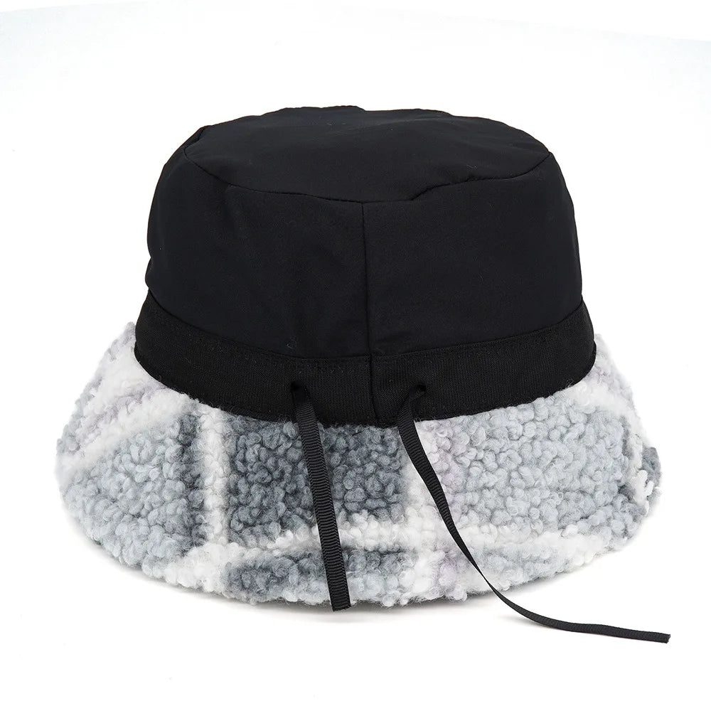 Winter Bucket Hats Women Fashion Print Ladies Warm Panama Hat Wool Soft Velvet Thickened Fur Rabbit Hair Outdoor Fisherman Hat