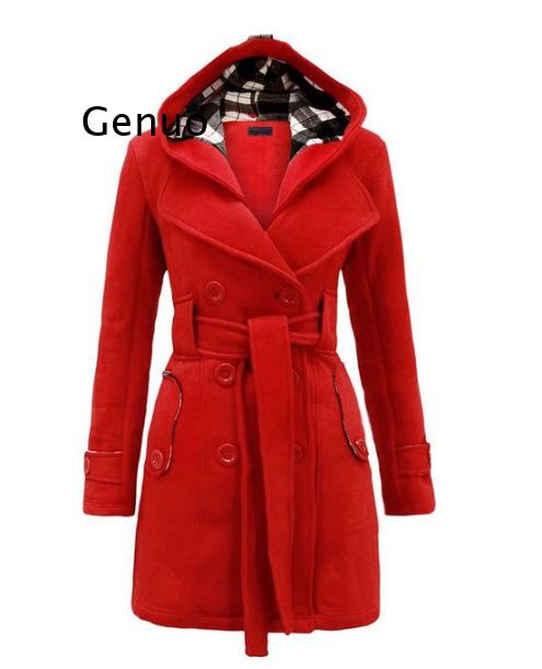 Autumn Elegant Vintage Office Lady Women Overcoats Slim Plain Belt Girls Winter Gray Female Coats hooded double-breasted 2XL 3XL