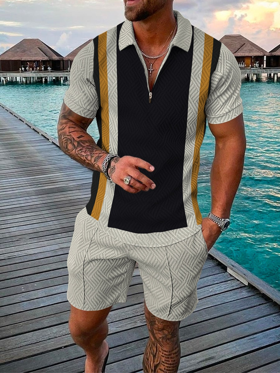 Tracksuit Casual Short Sleeve Polo Shirt shorts Suit two-Piece Set Male Clothing Streetwear