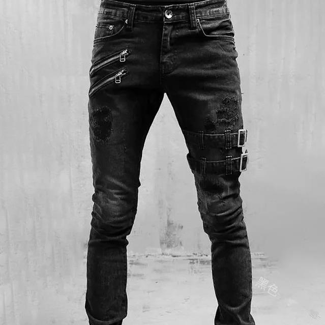 Fashion Street Style Ripped Skinny Jeans Men Vintage wash Solid Denim Trouser Mens Casual Slim fit pencil denim Pants hot sale