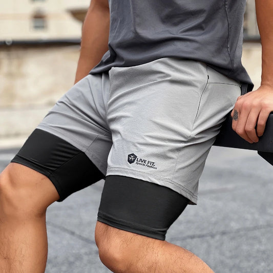 Man Gym Quick Drying Shorts Men's Jogger Fitness Sports Running Casual Short Pants Basketball Workout Double-decker 2in1 Shorts