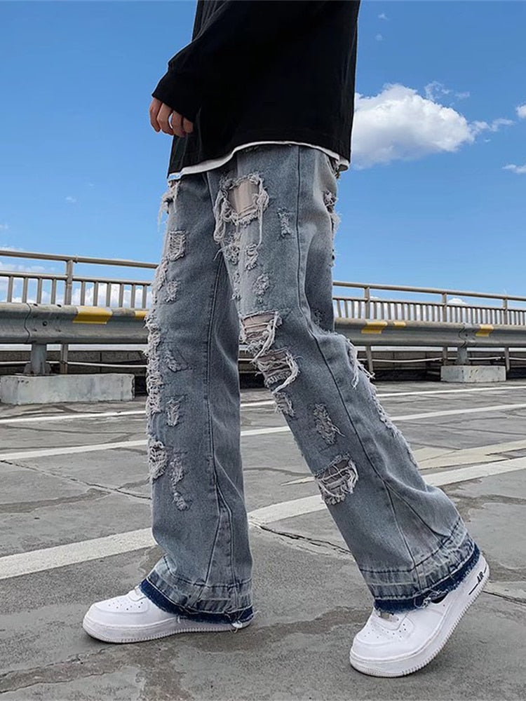 Ripped Jeans for Men Distressed Punk Jeans Pants Men Harajuku Hip Hop Denim Trousers Male Vintage Japanese Hole pants men