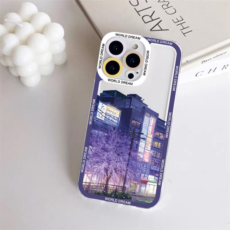 Japanese Anime Hand Painted House scenery Clear Phone Case For iPhone 13 14 12 11 Pro Max X XR XS 7 8Plus SE2 Transparent Cover