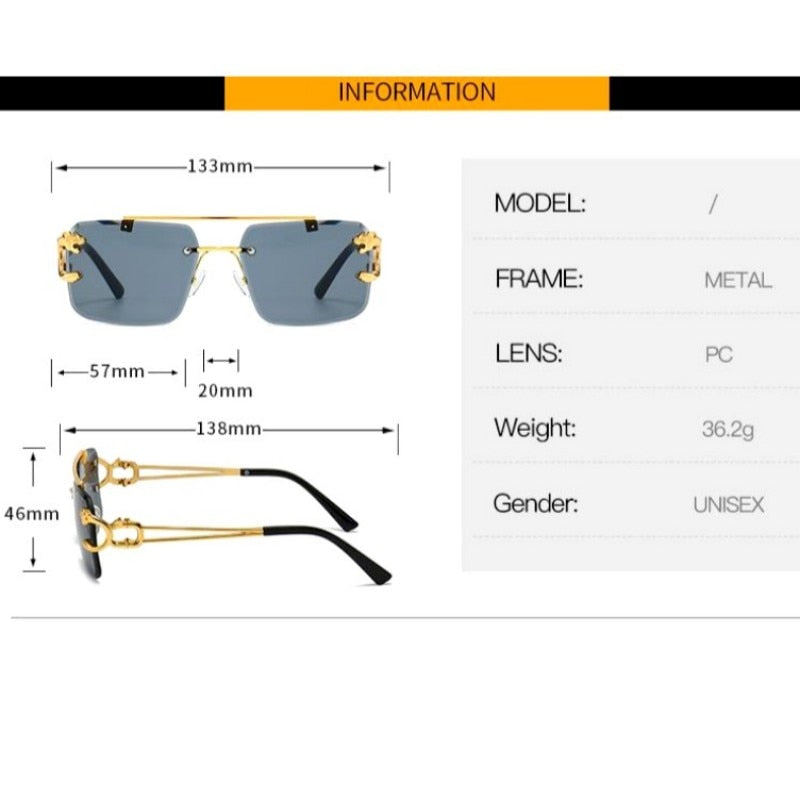 Retro Rimless Sunglasses Men Steampunk Eyeglasses Women Punk Fashion Luxury Brand Sun Glasses Vintage Shades UV400 Protection