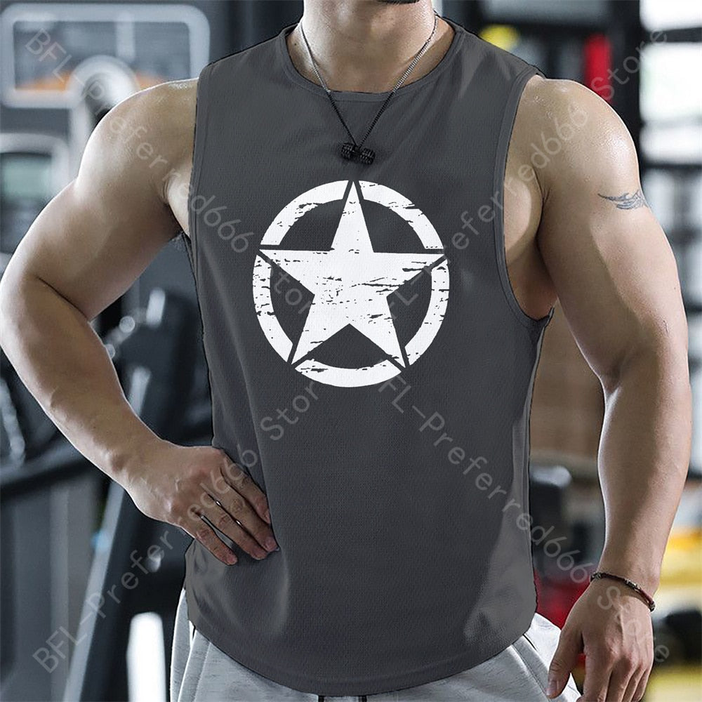 Men Tank Tops Summer Gym Sleeveless T Shirt Print Quick Dry Running Sport Vest Casual Fitness Sportswear Singlets Men&#39;s Clothing