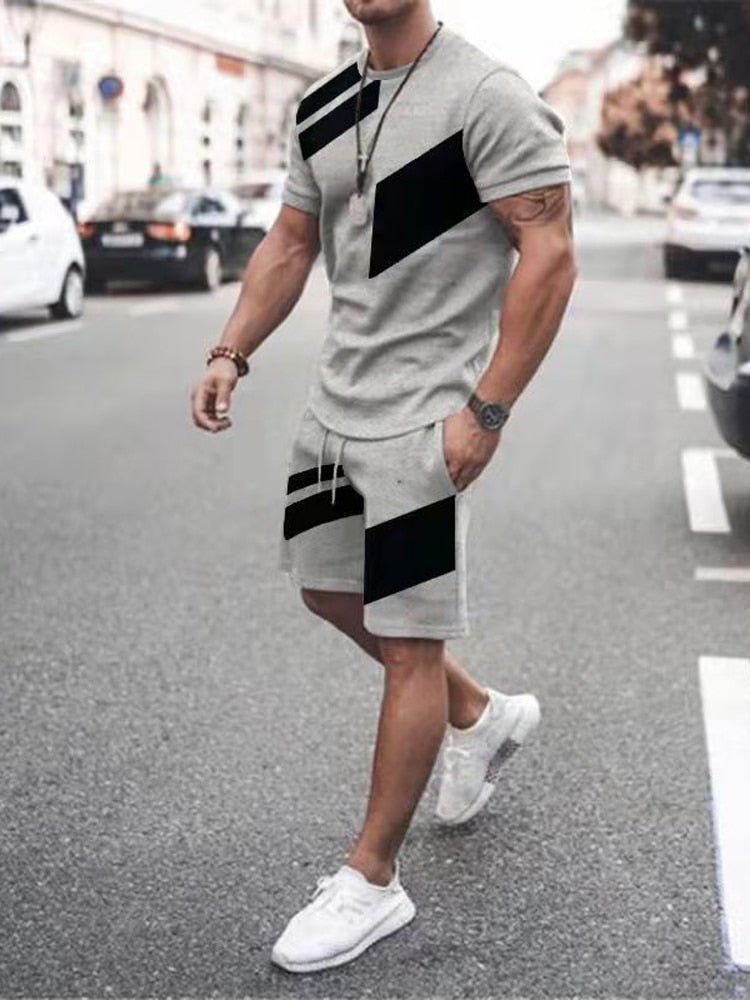 Men Sets Summer Tracksuit Fashion Clothing For Man Casual Short Sleeves Print T-Shirt+Shorts Suits Streetwear Oversized Clothes