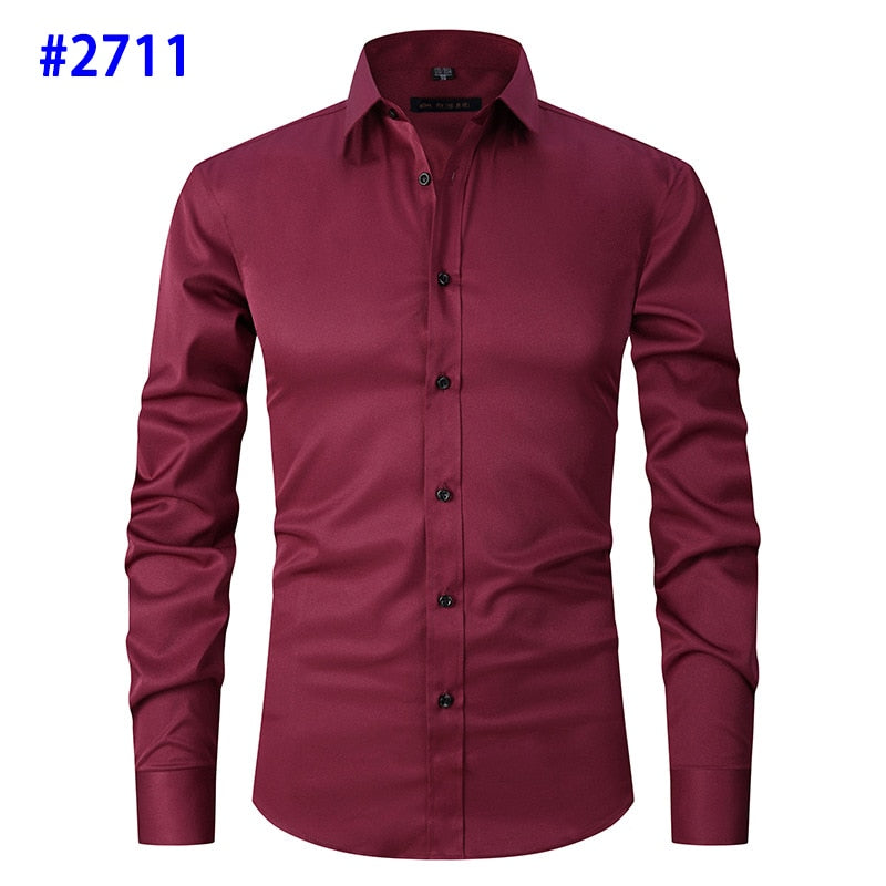 Men&#39;s Dress Shirts Casual Slim Fit Long Sleeve Male Social Shirts Comfortable Non Iron Solid Chemise Homme Blue