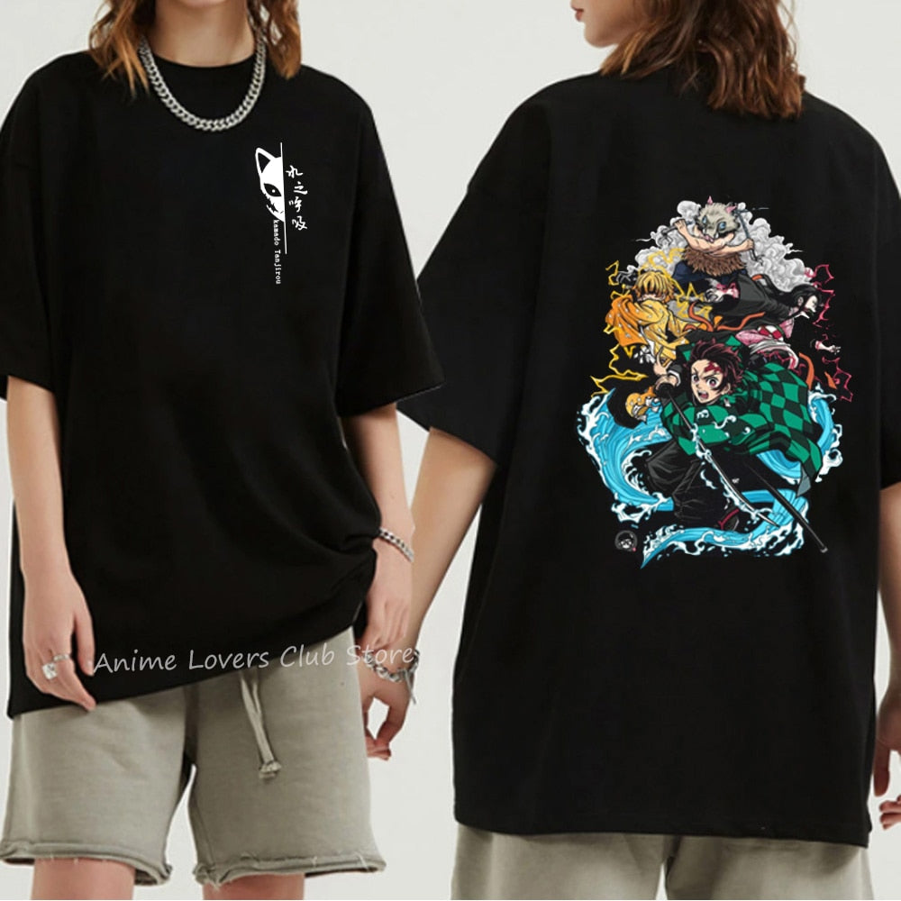 Unisex Demon Slayer T Shirt 100% Cotton T-Shirts Anime Print T-Shirt Rengoku Kyoujurou Nezuko Ninja Short Top Y2k Harajuku Tops