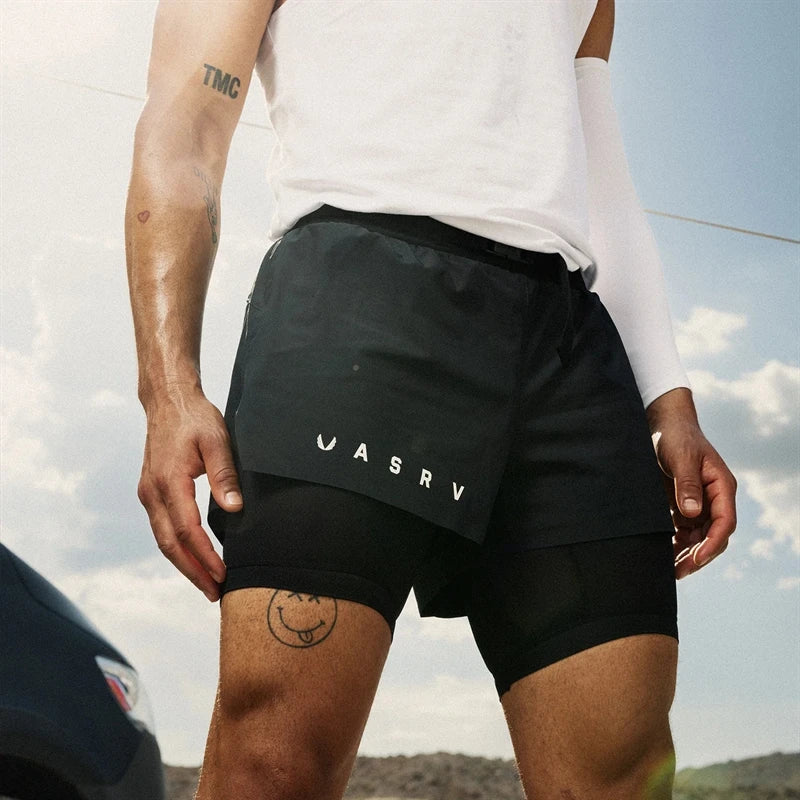 Men's shorts Jogger gym fitness running training shorts 2-in-1 quick drying breathable double layer shorts Outdoor Beach Pant