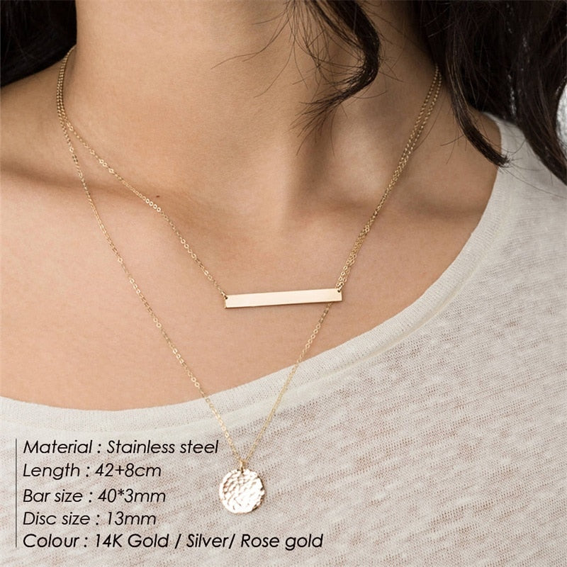 3pcs Separated Stainless Steel Layered Necklace Women Pendant &amp; Choker &amp; Chain Necklace Set Fashion Jewelry