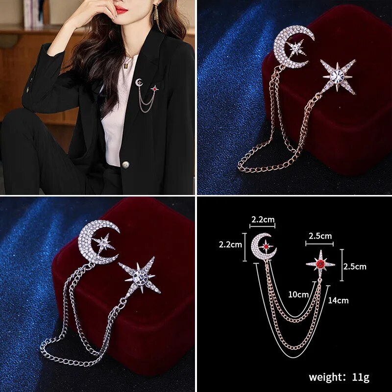 Multiple Styles Rhinestone Brooch Pin Tassel Lapel Pins Suit Shirt Collar Badge Corsage Brooches for Men's Jewelry Accessories