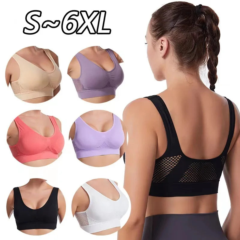 Women's Bra Push Up Seamless Bralette Woman Mesh Hollow Out Breathable Large Size Yoga Running Sports Bras Female Underwear Tops