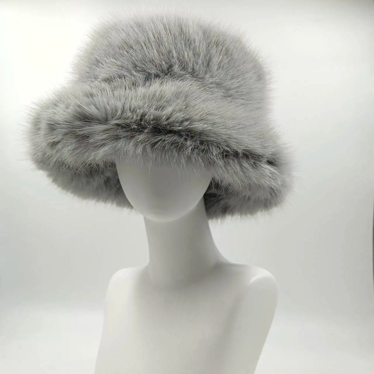 Fluffy Faux Fur Bucket Hat Women Rabbit Fur Warm Thick Plush Winter Hat Lady Luxury Fashion Furry Panama Fisherman Cap