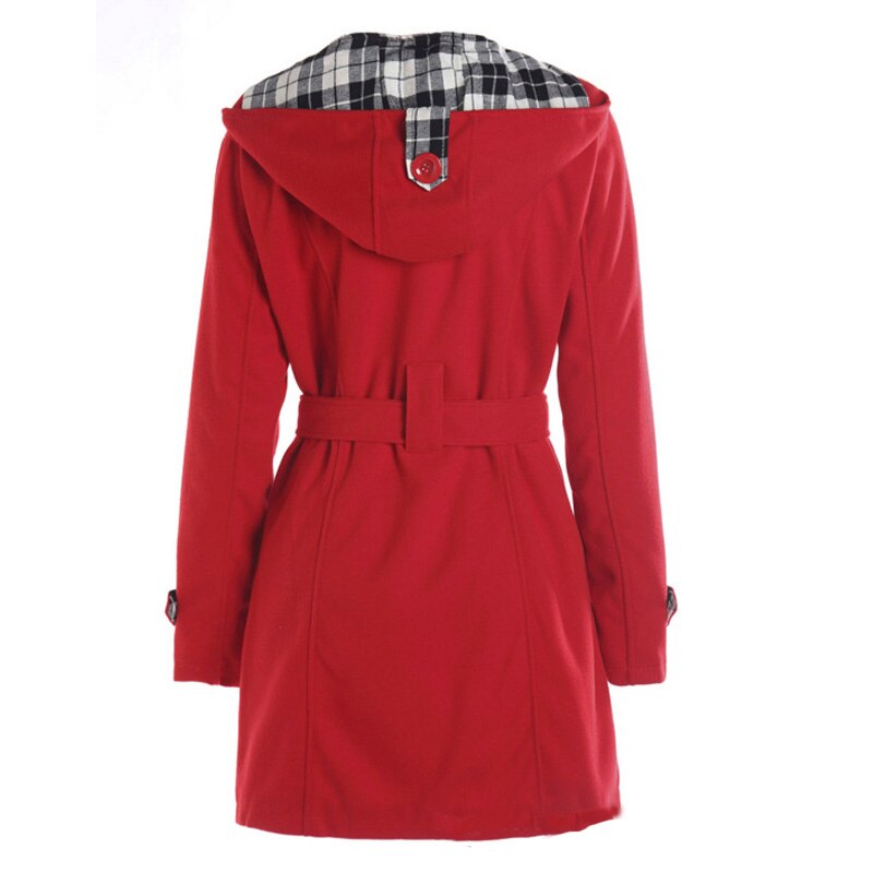 Autumn Winter Mid-Length Women's Solid Color Cotton Hooded Jacket Coat Casual Double-breasted  Keep Warm Outerwear Lady Coats