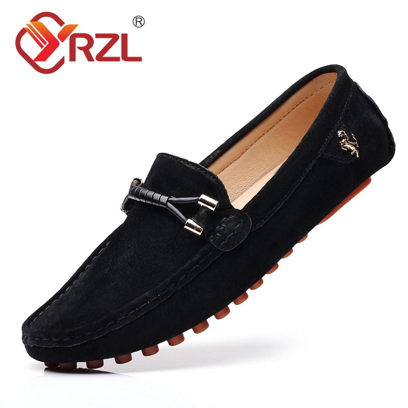 YRZL Loafers Men Big Size 48 Soft Driving Moccasins High Quality Flats Genuine Leather Shoes Men Slip-on Suede Loafers for Men