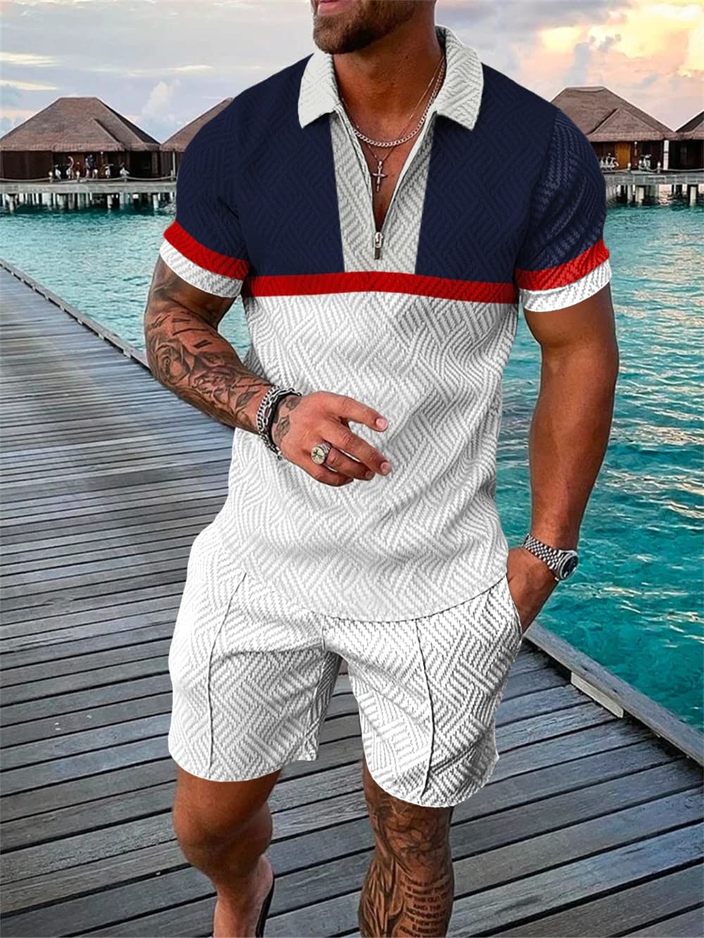 Tracksuit Casual Short Sleeve Polo Shirt shorts Suit two-Piece Set Male Clothing Streetwear