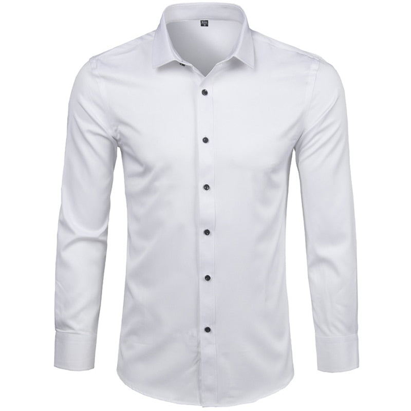 Men&#39;s Dress Shirts Casual Slim Fit Long Sleeve Male Social Shirts Comfortable Non Iron Solid Chemise Homme Blue