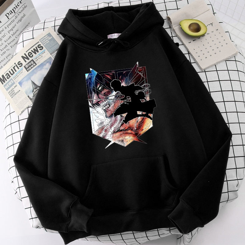 Attack on Titan Hoodies Eren Yeager Anime Print Hoodie Long Sleeve Loose Hip Hop Sweatshirt Men Streetwear Oversized Hoody Tops