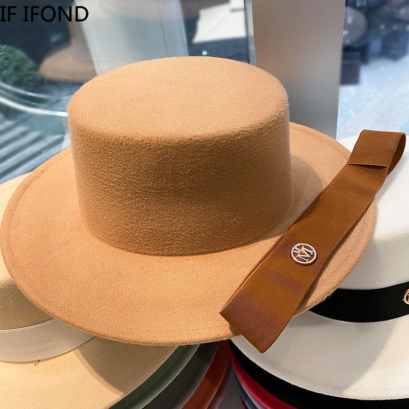 Fedora Hats for Women Flat Top Fashion Elegant Bowler Dress Caps Panama Church Wedding Ribbon Band Hat Men Felt Jazz Hat