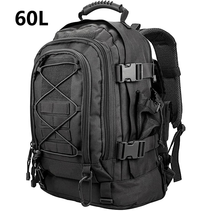 60L/25L Tactical Backpack for Men - Waterproof Black Military Backpacks, Ideal for Travel, Hiking, Camping, Trekking, and Outdoor Exploration, Equipped with Men's Notebook Compartment.